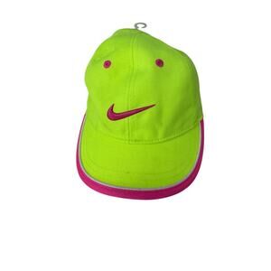 Nike Hat Ball Cap Youth Kids‎ Size 4-6X Neon Yellow Pink Swoosh Logo Just Do It